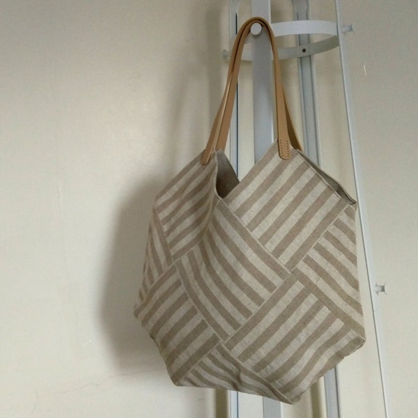 Large Hobo Bag, Shoulder Bag, Casual Bag, Beach Bag, Weekender, Laptop Bag, Linen/Stripes.