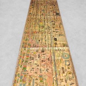 May include: A long, vertical, vintage-style historical timeline scroll featuring detailed illustrations, maps, and text in various colors. The paper has a tan, aged appearance, and the scroll is mounted on a dark wooden rod at the top edge.