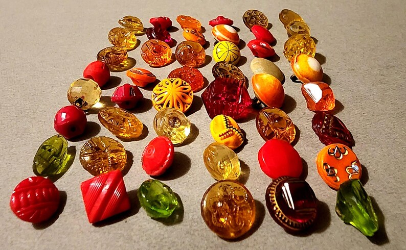 Lot 48 Small Antique Victorian RED & ORANGE Charm String Glass Buttons ...