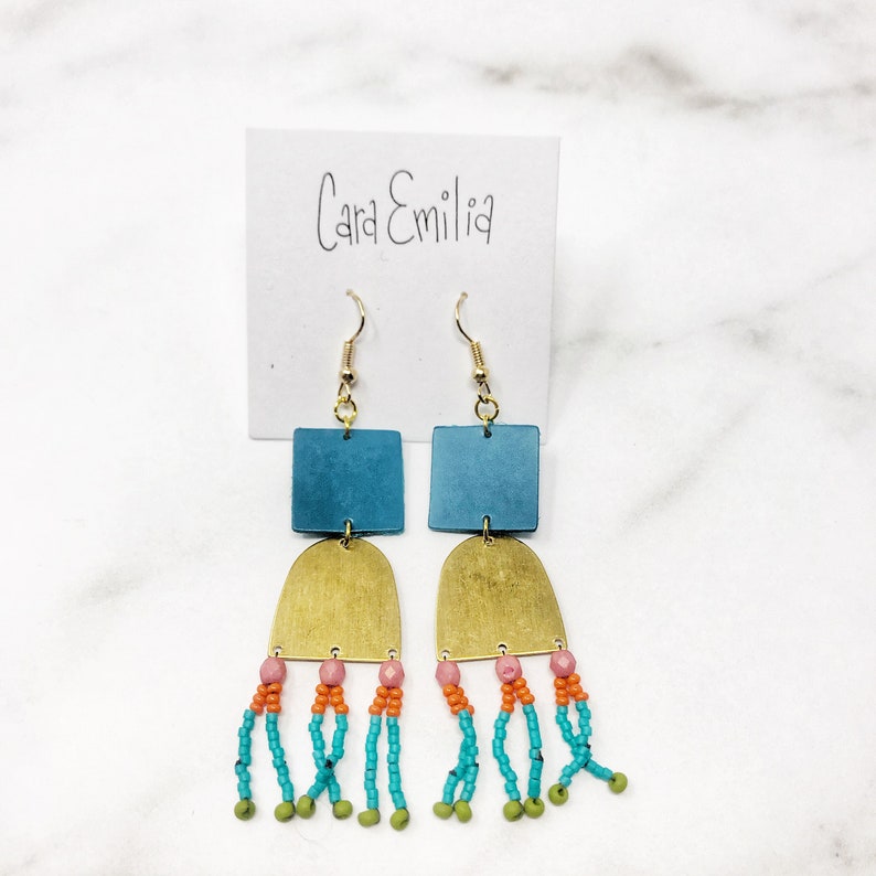 An Blue Shore OOAK dangle beaded earrings