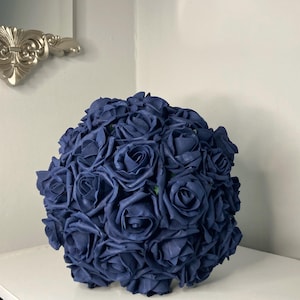 Wedding flowers, Artificial bride bouquet navy, navy bridal bouquet, bridesmaid flowers navy, navy buttonholes, navy wedding flowers