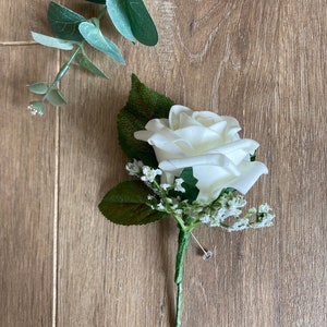 Buttonholes, Boutonnières, Ivory Rose, wedding buttonholes, rose & gypsophila buttonhole, wedding flowers, Various other colours available