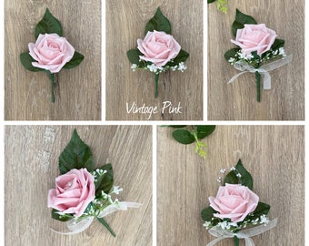 Buttonholes, boutonnières, vintage pink wedding rose buttonhole, vintage pink rose corsage, groom bestman buttonholes, vintage wedding