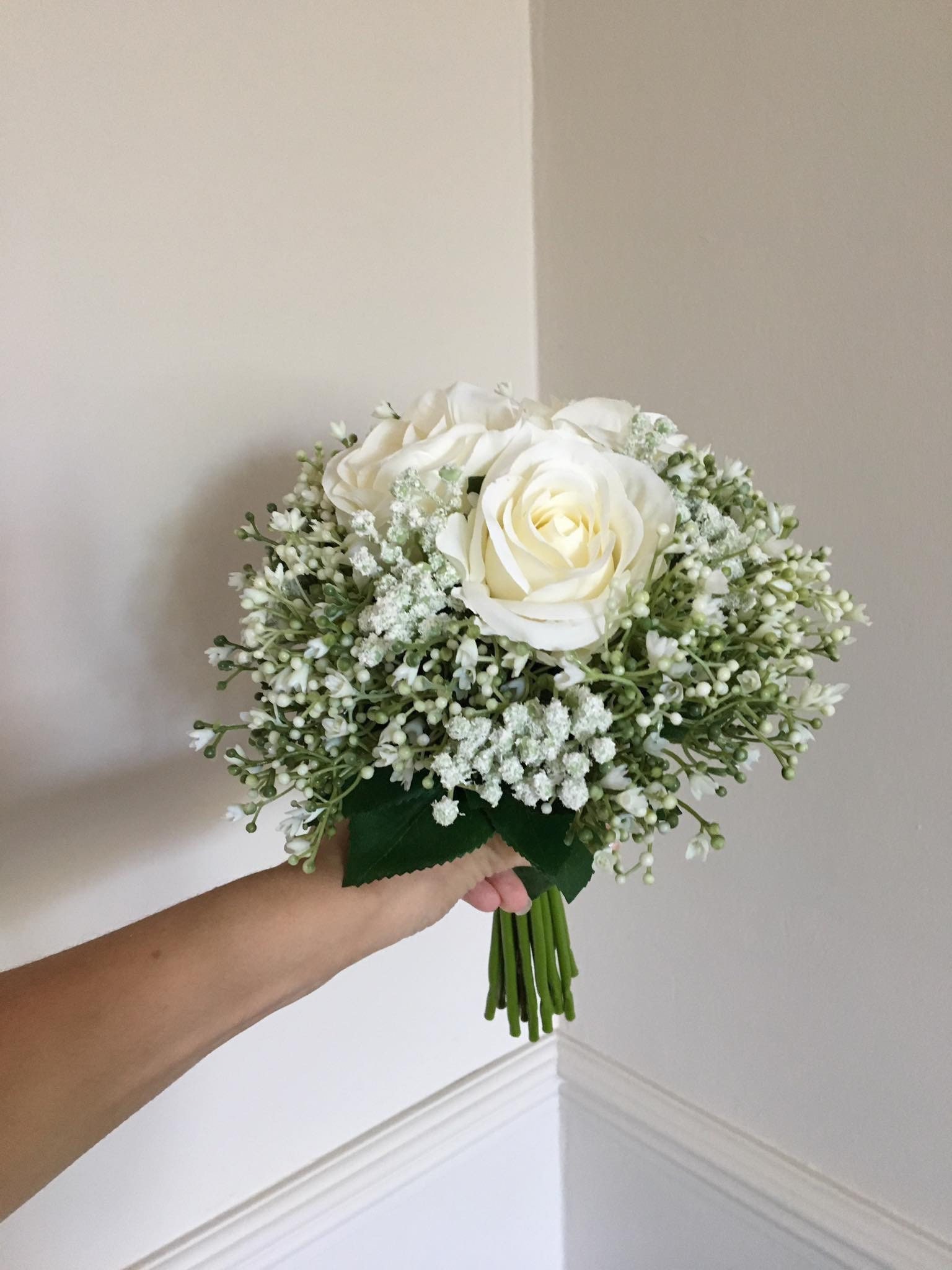 Ivory Roses & Baby's Breath Bridal Bouquet – Bunches Direct USA