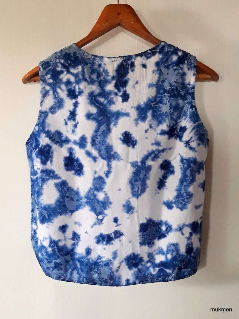 Chest 40\u201d Indigo Tie Dye Shibori Bohemian Blouse Tank Tops Sleeveless,One size fit XS,S,M,L