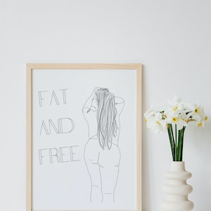 Fat and Free Body Positive Line Art, Female Figure Art Print, Minimalist Wall Art, Printable Wall Art, DIGITAL DOWNLOAD, Line Drawing