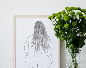 Body Positive Line Art, Fat Woman sitting, Female Figure Art Print, Minimalist Wall Art, Printable Wall Art, DIGITAL DOWNLOAD, Line Drawing