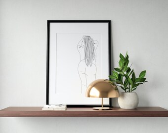 Fat Body Positive Line Art, Female Figure Art Print, Minimalist Wall Art, Printable Wall Art, DIGITAL DOWNLOAD, Line Drawing