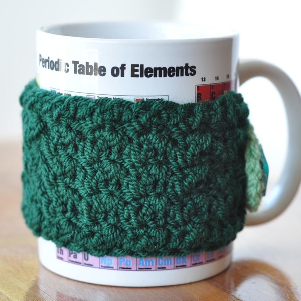 Geek Gift / Table of Elements Mug / Matching Green Mug Cosy With Turquoise Button