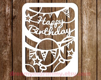 Paper Cutting Template Birtgday Card, Birthday Template, Papercutting Template, PDF SVG Cutting file, DIY Birthday Card, pt-077