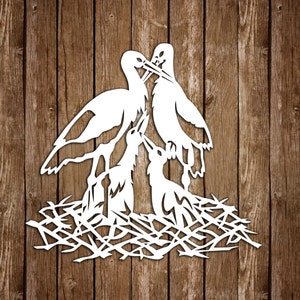 Modèle de découpe de papier cigogne, oiseaux SVG, modèle de découpe de papier PDF, printemps, fichier vectoriel, usage personnel et commercial, pt-045