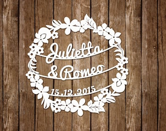 Personalized Wedding Papercut Template | Custom Names & Date | DIY Wedding Paper Cutting | Printable Digital Download - PT-037