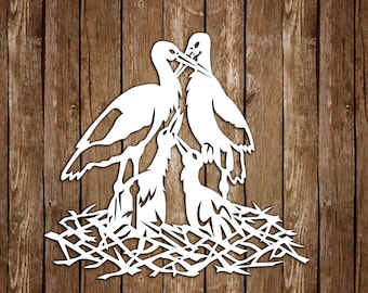 Stork Paper Cutting Template, SVG Birds, PDF papercut template, Spring, Vector file,  Personal and Commercial Use, pt-045