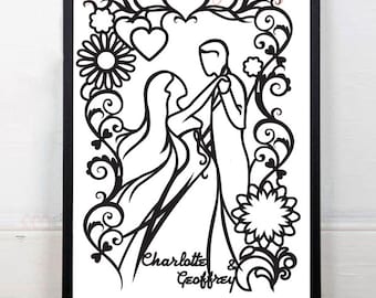 Wedding Papercut Template, Customised Gift -  SVG and PDF Cutting file, pt-064