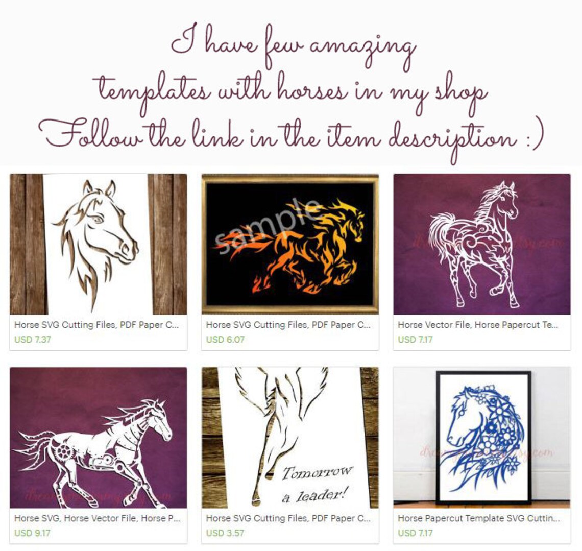 Horse Papercut Template SVG Cutting Files, PDF Paper Cutting Template