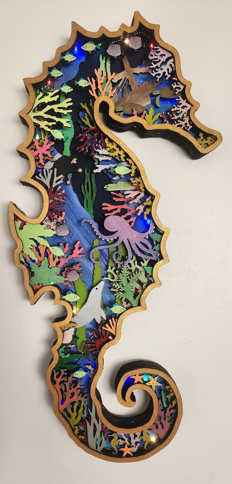 7 Layer Wooden Seahorse Wall Décorpersonalized Mothers Day Etsy