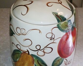 Tabletops Unlimited Ceramic Venetian Fruit Hand Painted Large Canister with Lid