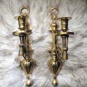 Brass Candle Holders Tassel Rope Wall Candle Sconces Vintage Hollywood Regency