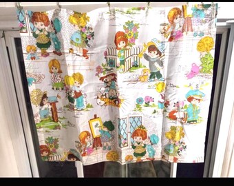 Curtains Big Eye Kids Girls Boys Animals 1960's Sheer Curtains, Valances, & Quilt Girls/ Nursery Precious Moments Style