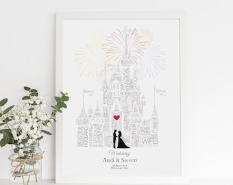 Personalisiertes Disney Hochzeitsgeschenk - Märchenhochzeit, Erster Jahrestag Geschenk, Schlosshochzeit, Papier jubiläum, Gay Disney Geschenk