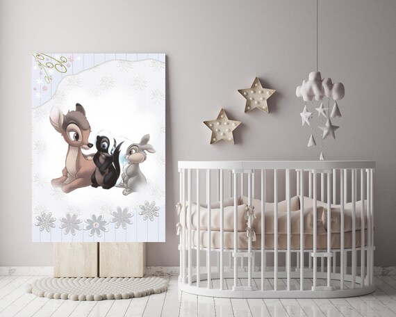 Bambi Canvas Art Print For Baby Girl Nursery Pink Grey Etsy