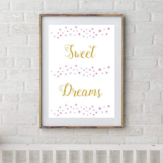 Sweet Dreams Print Instant Pink Stars Dream Nursery Gold Printable Art Star Set