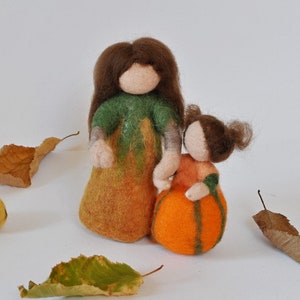 Pumpkin Fairy Doll Girl Felt Felted Autumn Fall Waldorf Inspired nature season table children preschool gift for girls decor decoration