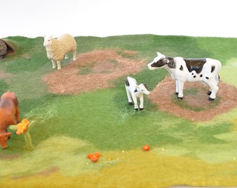 Felted Farm Playmat, Pasture Meadow Landscape, Toy Animal Playscape