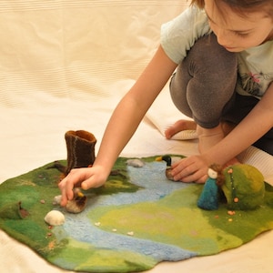 READY TO SHIP! Waldorf Felt Play Mat Playmat Wet Felted Playscape  Landscape Montessori Tree Stump Gift Kids Child Storytelling Trunk Wool