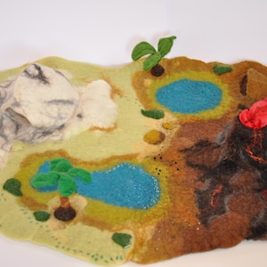 Dinosaur Dino Felt Play Mat Playmat Playscape Wet Felted Nursery Landscape Vulcano cave decor party gift lava Preschool Toddler Kindergarten