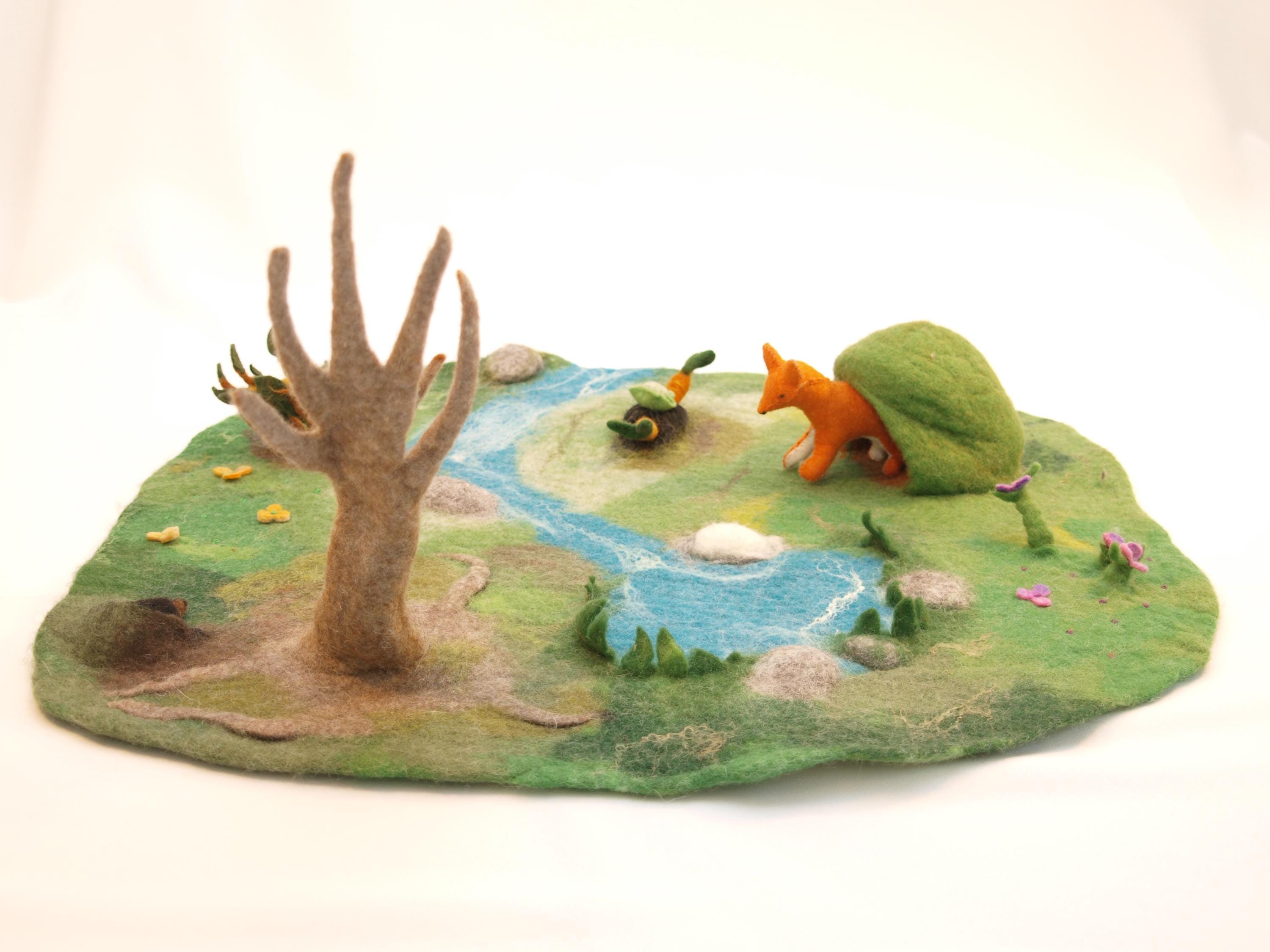 Nature Inspired Felt Playscape With Cave, Tree, Flowers and