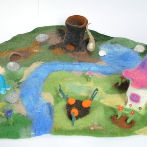 Waldorf Felt Playmat Fairy House Felted Playscape Plant Harvest Pick Play Mat Birthday Kids Eco Toy Preschool Nursery Pond Flowers Gnome