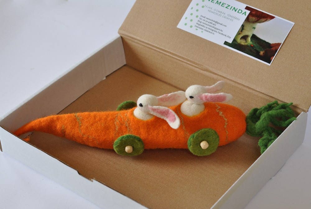 Carrot Car for Two Bunnies Bunny Rabbit Toy Waldorf Easter Gift Spring ...