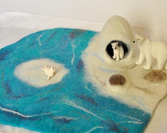 Arctic play mat with island - Waldorf Steiner and Montessori felted toy