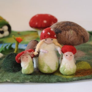 Waldorf Mushroom Doll Family Fairy Gnome Elf Autumn Fall wet felted nature season table decor decoration gift children preschool