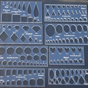 Juego de 8 plantillas lapidarias de cabujón estandarizadas con más de 12 formas clásicas