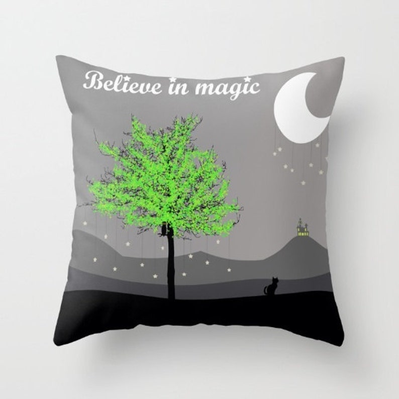 Deer in White Winter Snow Forest Decorative throw pillow cover-Trees Floor pillow Yellow pillow-Happy Camper-16x16-18x18-20x20-Modern decor