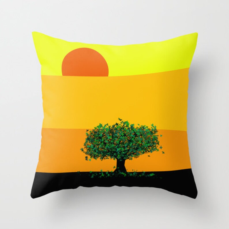Tree Pillow Cover Sunset Decorative Floor Pillow Designer Etsy