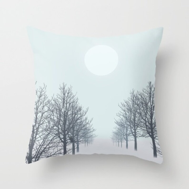 Deer in White Winter Snow Forest Decorative throw pillow cover-Trees Floor pillow Yellow pillow-Happy Camper-16x16-18x18-20x20-Modern decor