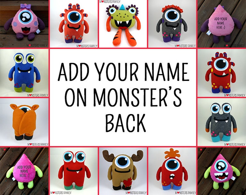 ADD-ON Your name, date of birth on Monsters Family plushie's back image 1