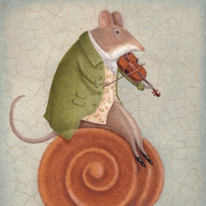 The Violin Mouse . Original  signed illustration print