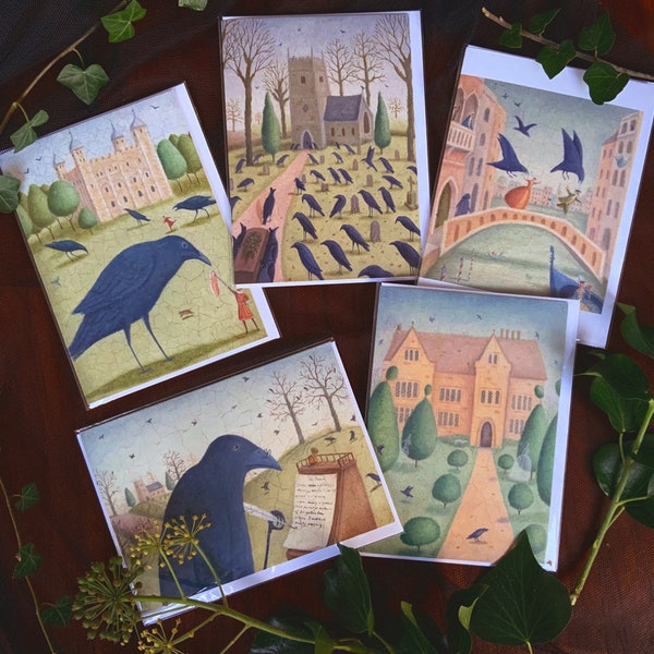 The Plume Noir Range  ,set of 5 original Alison Jay Cards.Card printing is so good they could be put in a frame .Blank inside.