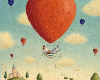 Strawberry Float  . Original  signed illustration print