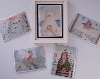 Winter Cards Pack B .Set of 5 original Alison Jay Cards.Blank inside.