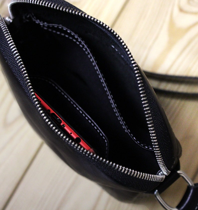 Small shoulder bag Black shoulder bag Men leather accessories Tiny zipper bag Tiny messenger bag Crossbody bag UTAH small black leather bag
