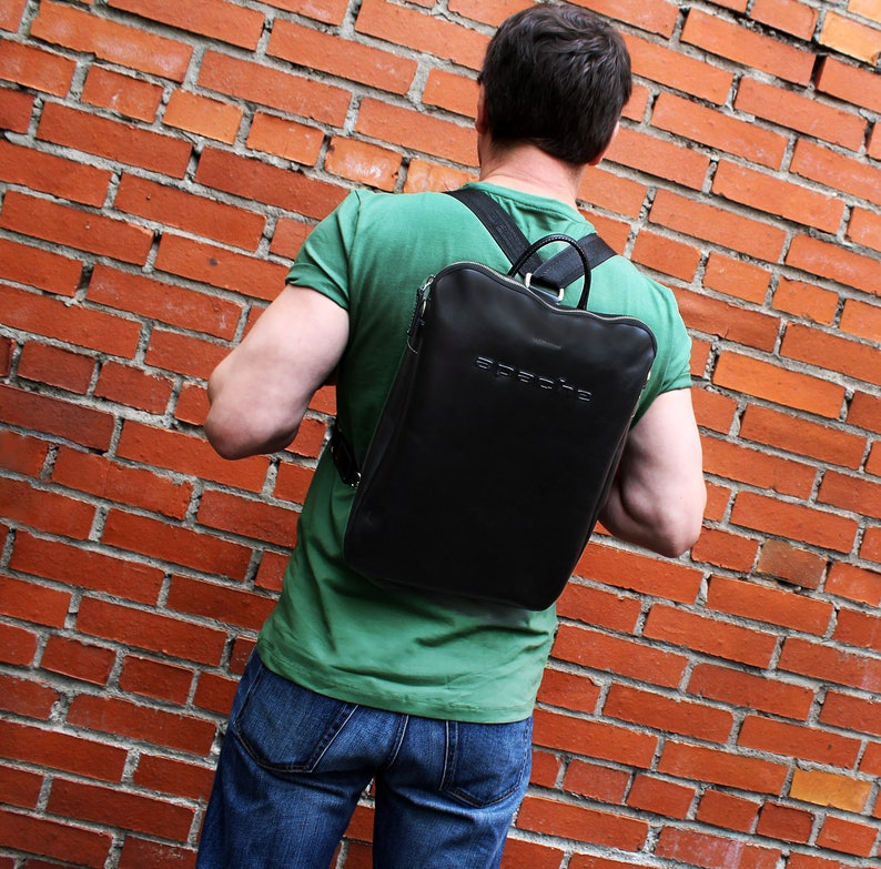 Slim laptop backpack GRANT brown bag Brown leather PC bag Brown leather laptop backpack Brown leather slip backpack Slip PC backpack