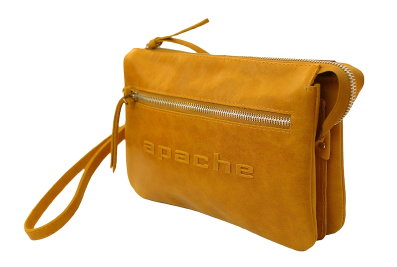 DALTON tobacco yellow leather wristlet bag Yellow clutch Etsy