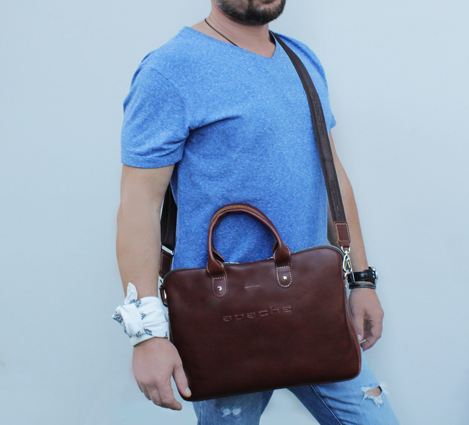 BENTON Brown Laptop Bag Brown Computer Bag Brown Leather Etsy