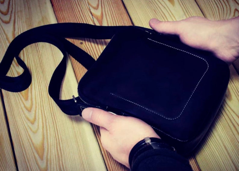 Small shoulder bag Black shoulder bag Men leather accessories Tiny zipper bag Tiny messenger bag Crossbody bag UTAH small black leather bag