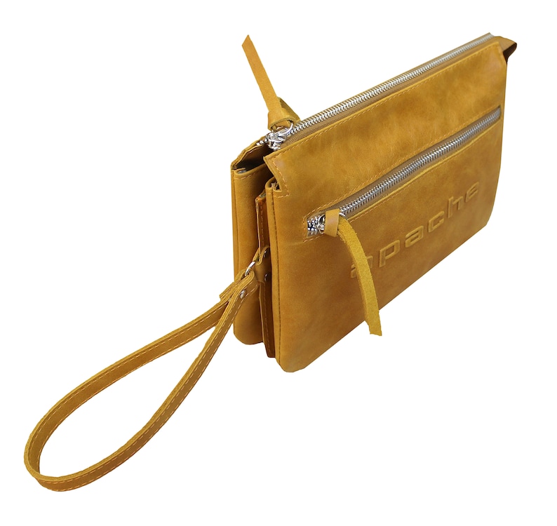 DALTON tobacco yellow leather wristlet bag Yellow clutch Etsy